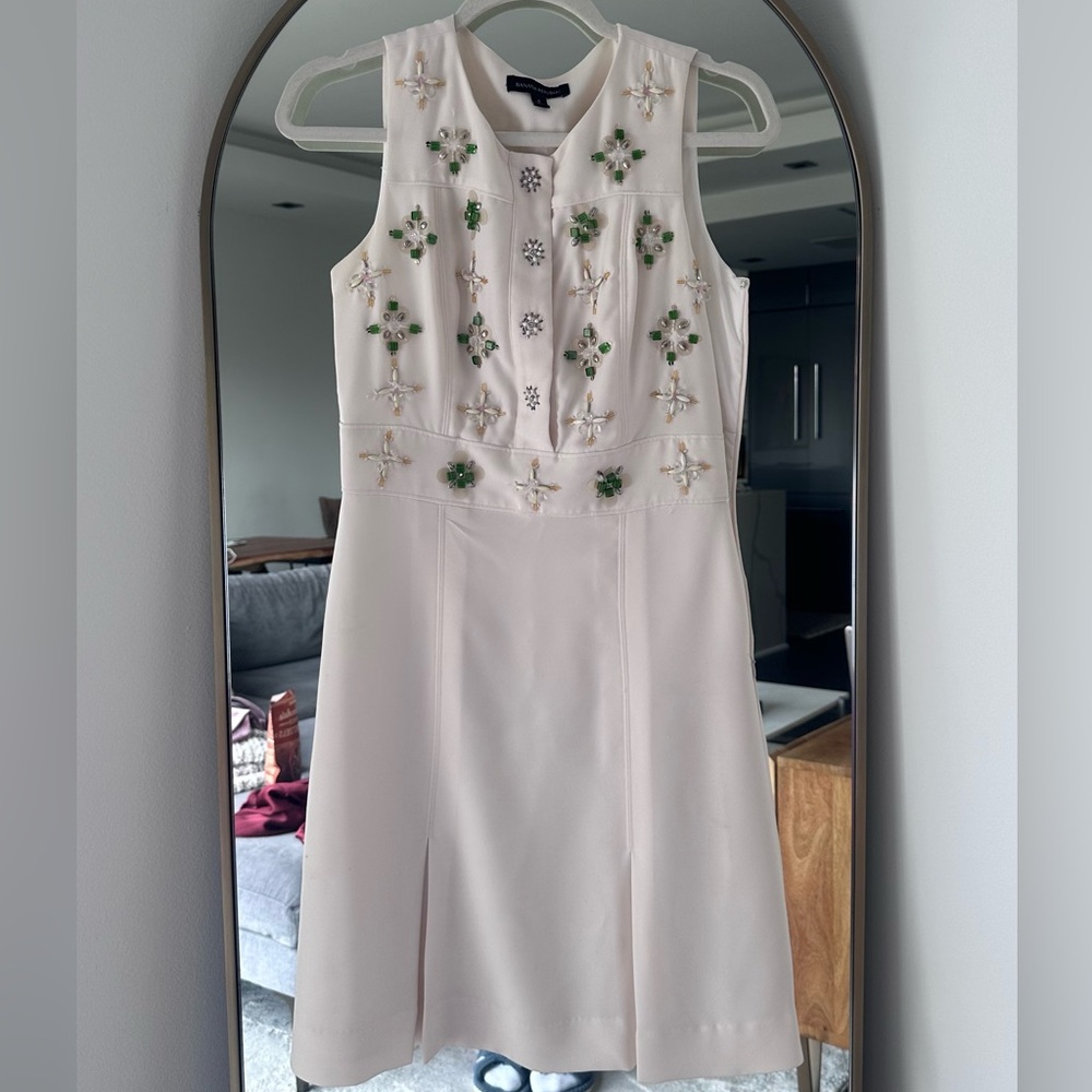 Banana Republic Cream Dress with Green Embellishments